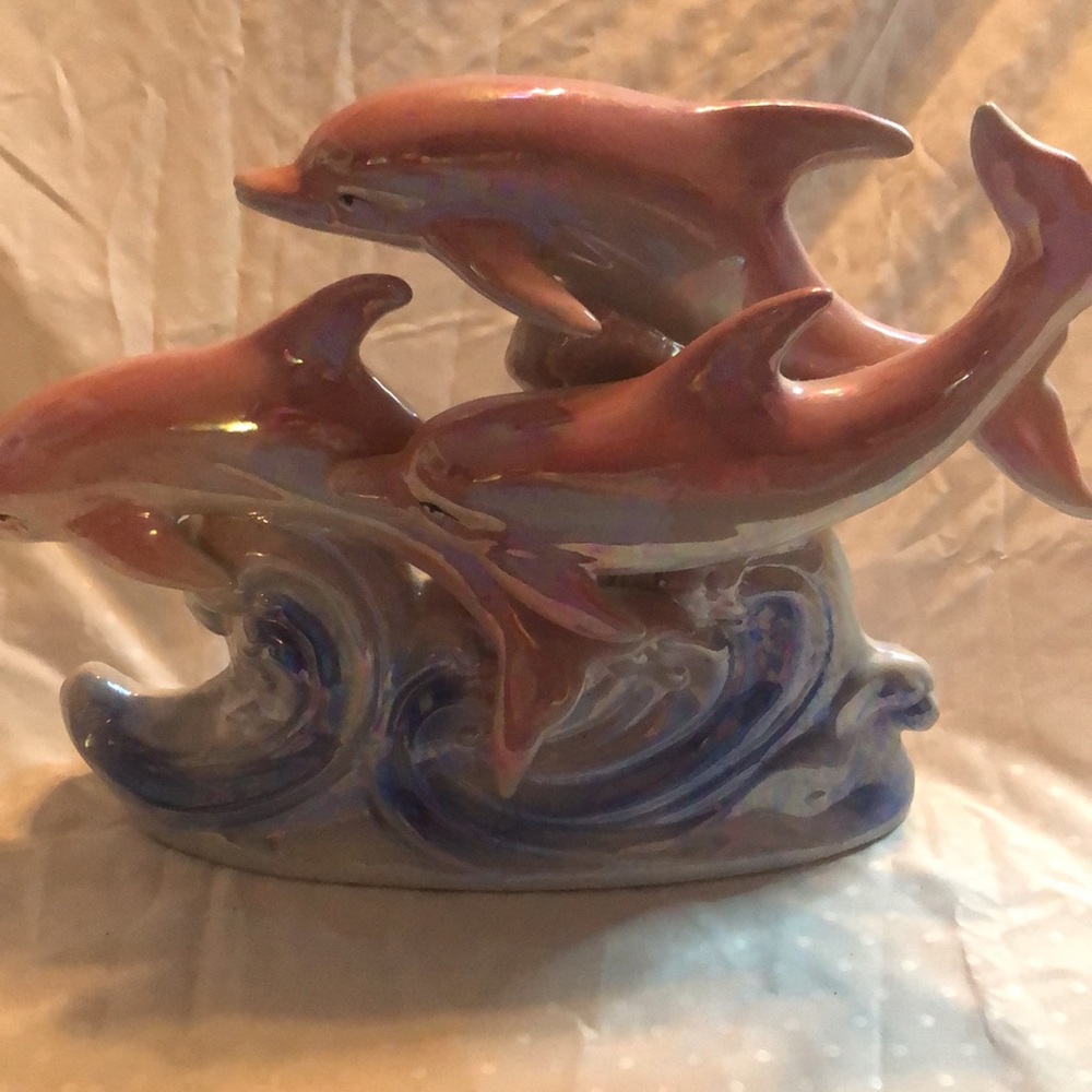 Vintage Y2k ceramic beachy dolfins ceramic figure